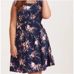 Womens Torrid Floral Print Sanguine Breeze Navy Blue Challis Open Back Midi 2X